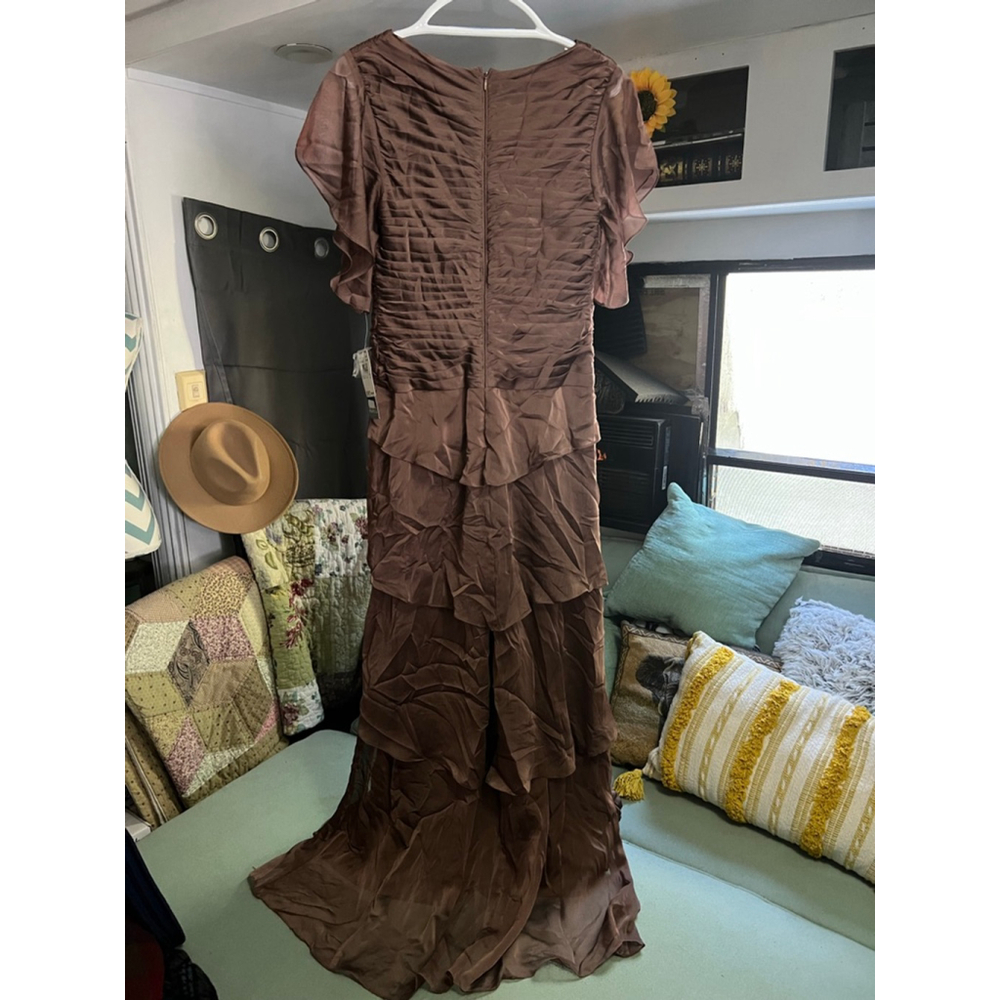 Women's Adrianna Papell Brown Ruched Maxi Dress Size 8 - Picture 3 of 6